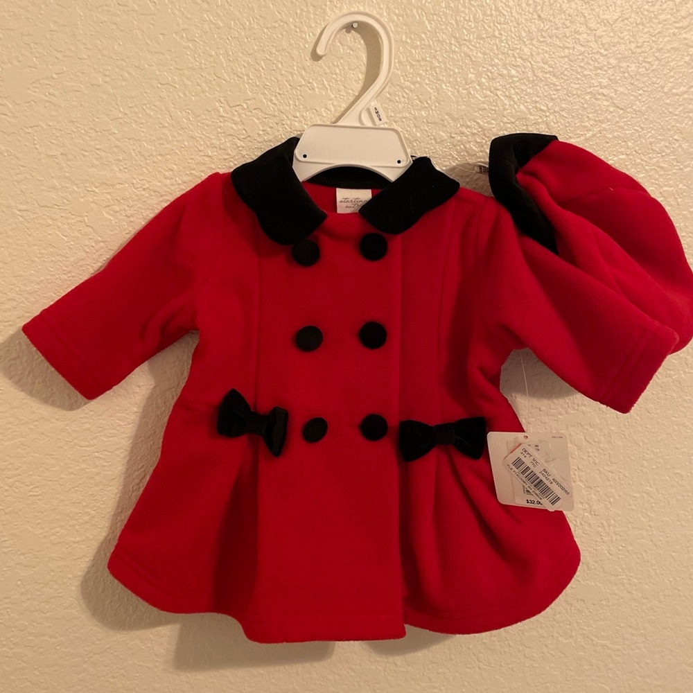 NWT Starting Out Red/Black Dillards Todder Dress Coat Size 24 Month with Hat
